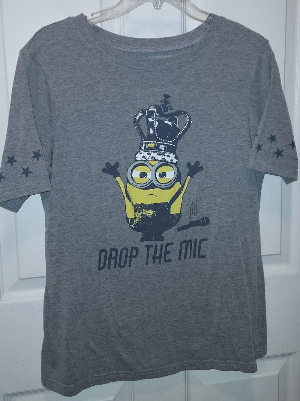 MINIONS DROP THE MIC Shirt Dispicable Me GREY Junior XL 15/17